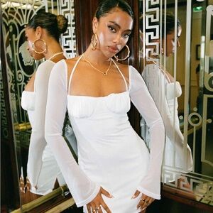 Dyer Sheer Sleeve Mini Dress White